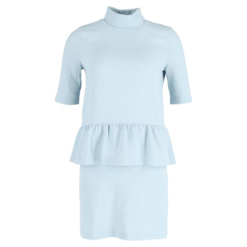Ganni Ruffled Clark Dress In Light Blue Polyester